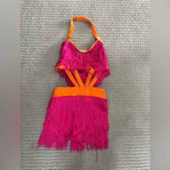 Weissman Pink and Orange Fringe Dance Costume - Picture 2 of 2